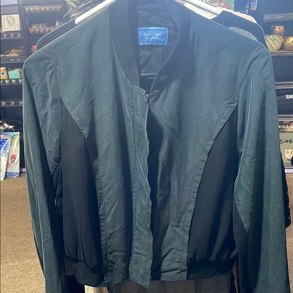 Simply Vera Vera Wang Black Bomber Jacket with Stand-Up Collar